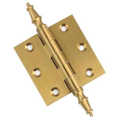 Embassy 3 x 3 Solid Brass Hinge, Satin Brass Finish with Steeple Tips 3030US4S-1